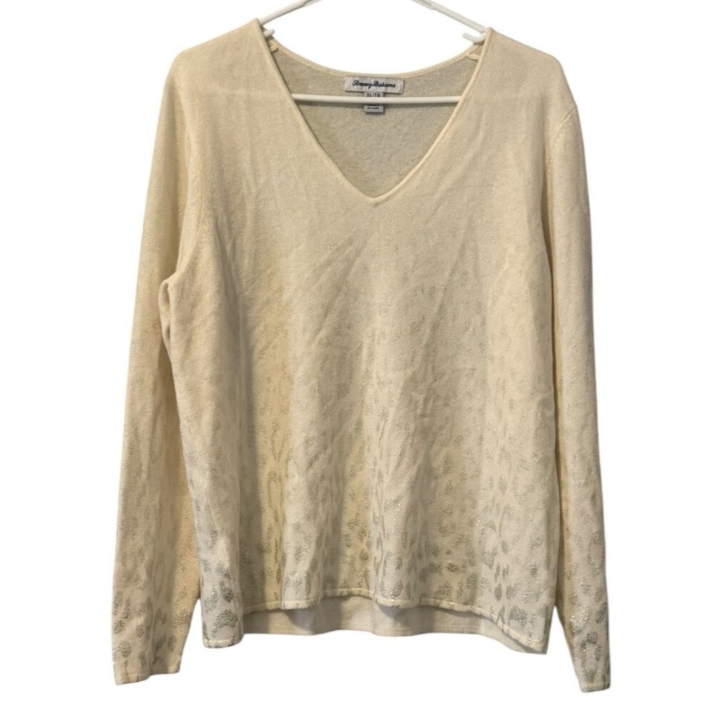 Tommy Bahama Women Size XL Sweater Gold Sparkle Cashmere/Wool Blend Designer